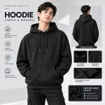 Hoodie Polos No Ziper Pria Wanita Warna hitam