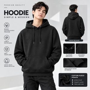 Hoodie Polos No Ziper Pria Wanita Warna hitam