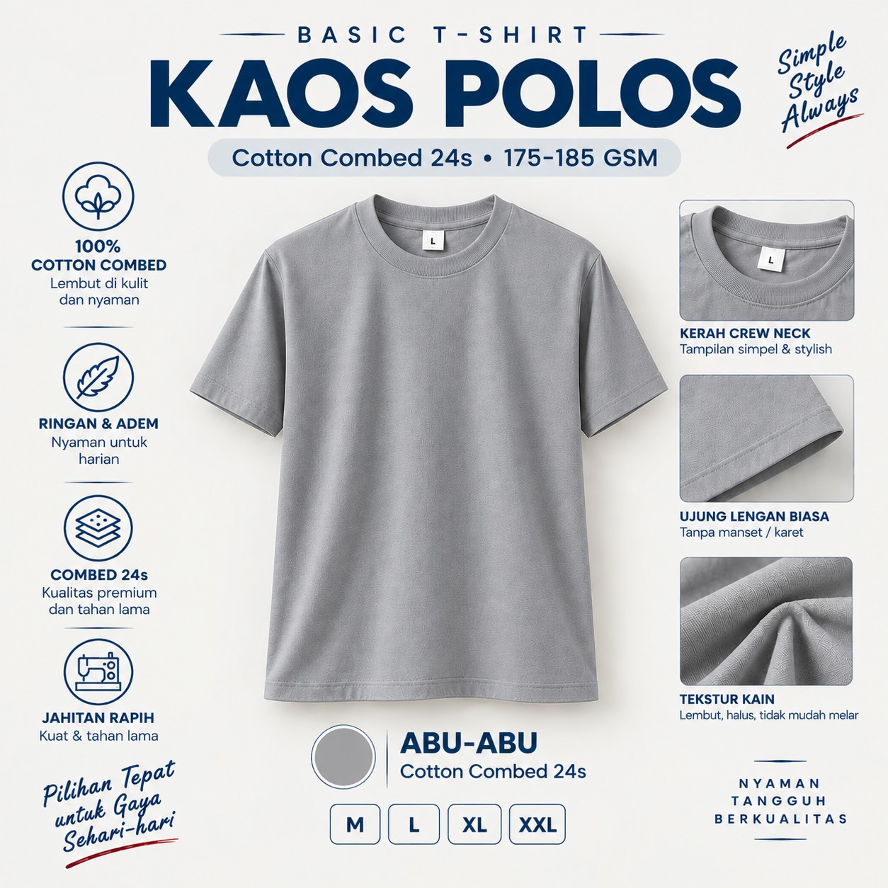 kaos polos warna abu