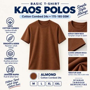 Kaos Polos Cotton Combed 24s Warna Almond