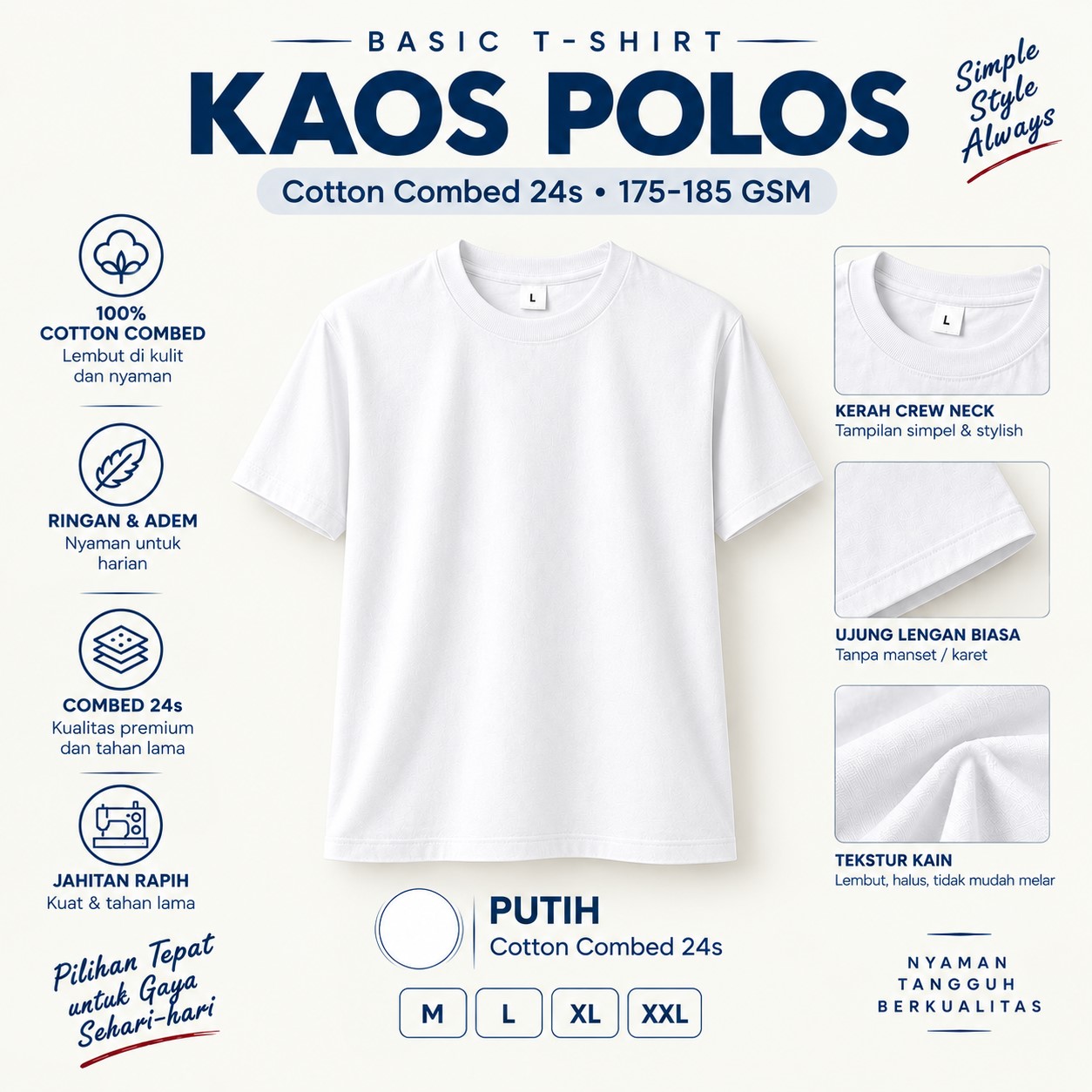 kaos polos warna putih
