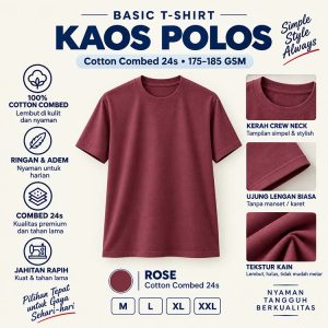 Kaos Polos Cotton Combed 24s Warna Rose